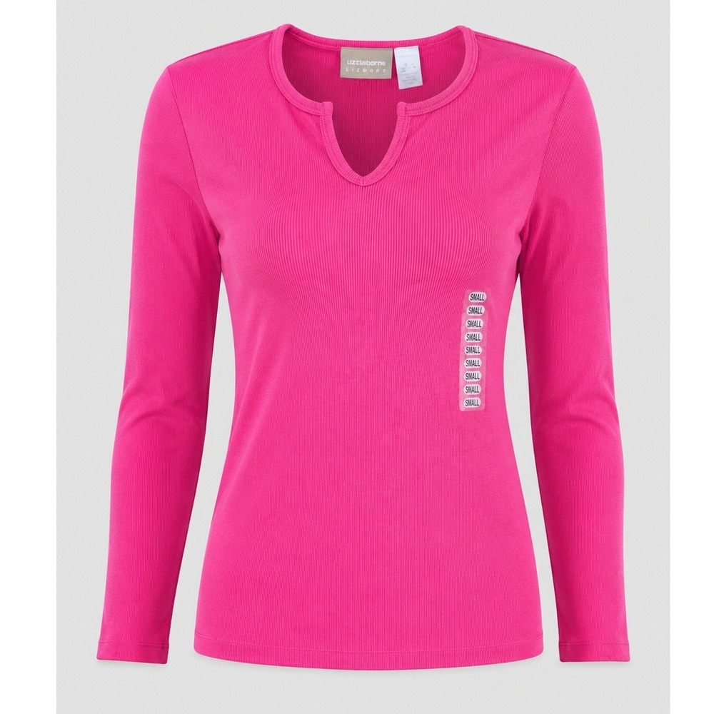 Vintage Y2K Liz Claiborne Lizwear Pink Rib Knit Long Sleeve Top Women Sm Stretch